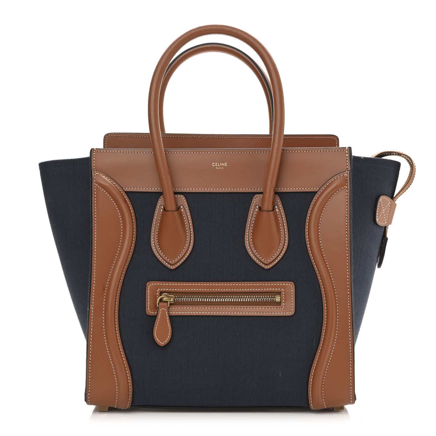 Celine Textile Smooth Calfskin Micro Luggage Navy Tan 1 of 16