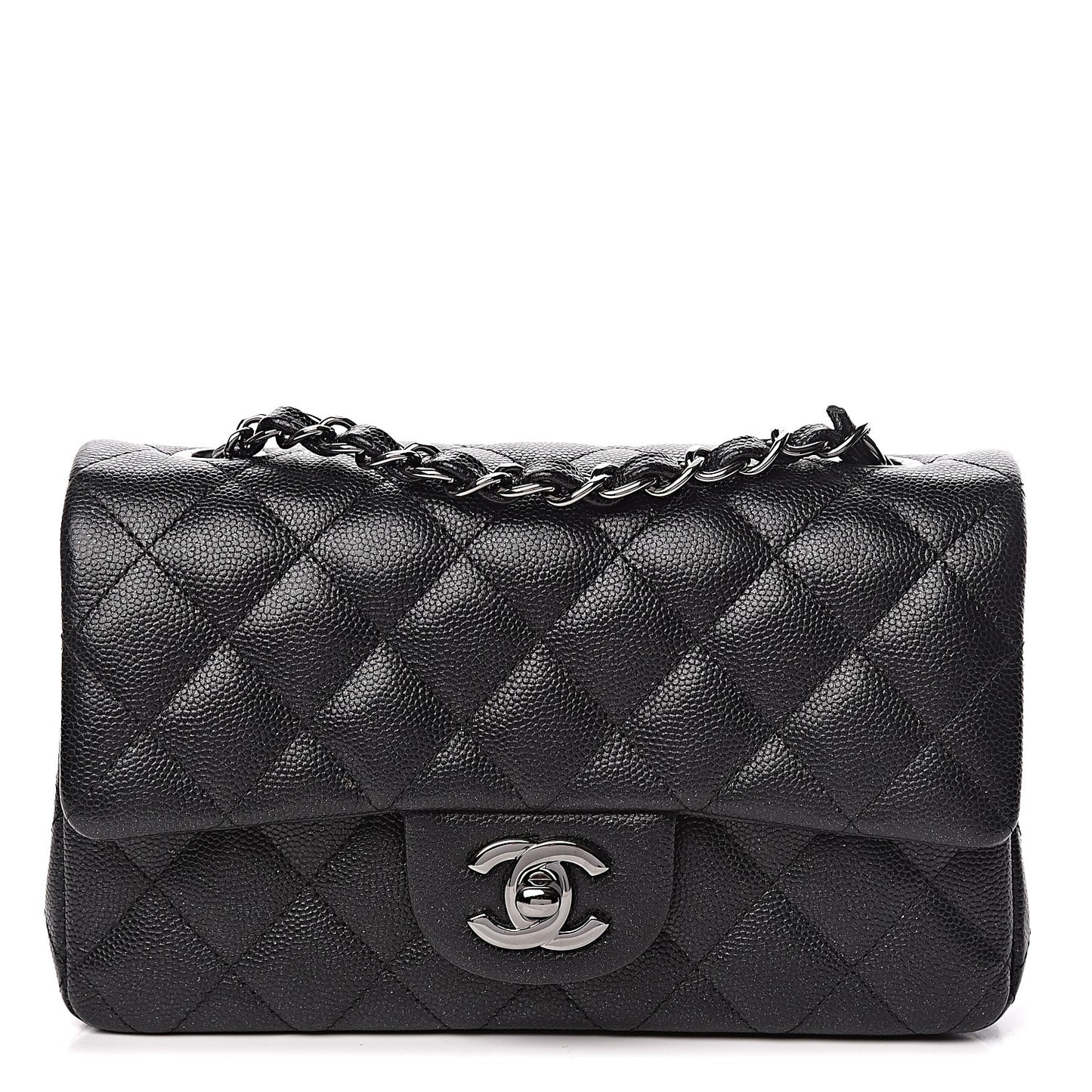 Iridescent Caviar Quilted Mini Rectangular Flap Black