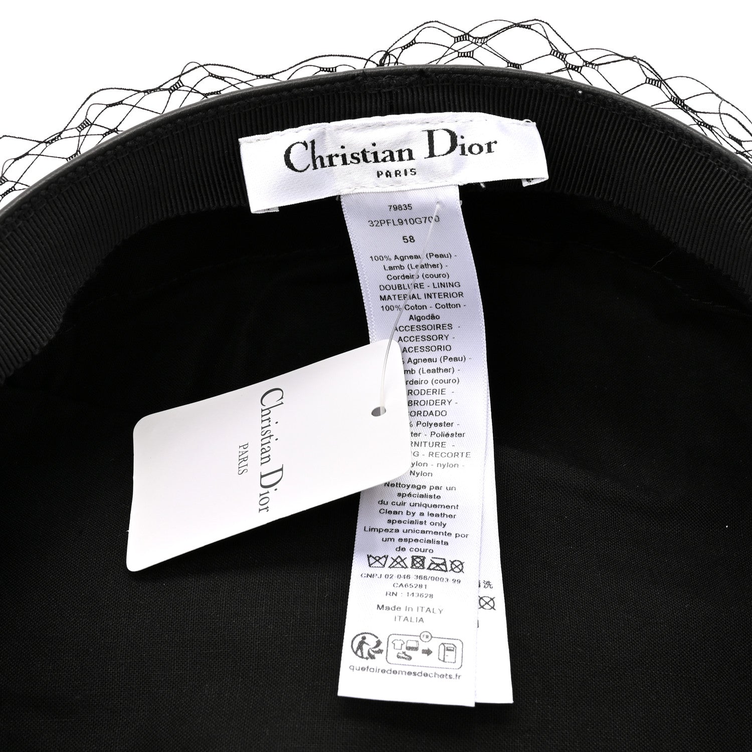 Christian Dior Lambskin Petites Fleurs Arty Beret Cap With Veil 58 Black 8 of 8