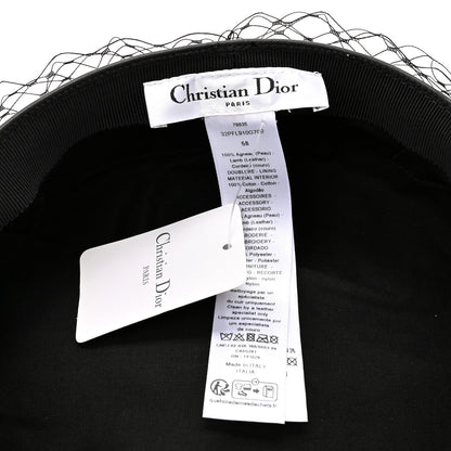 Christian Dior Lambskin Petites Fleurs Arty Beret Cap With Veil 58 Black 8 of 8