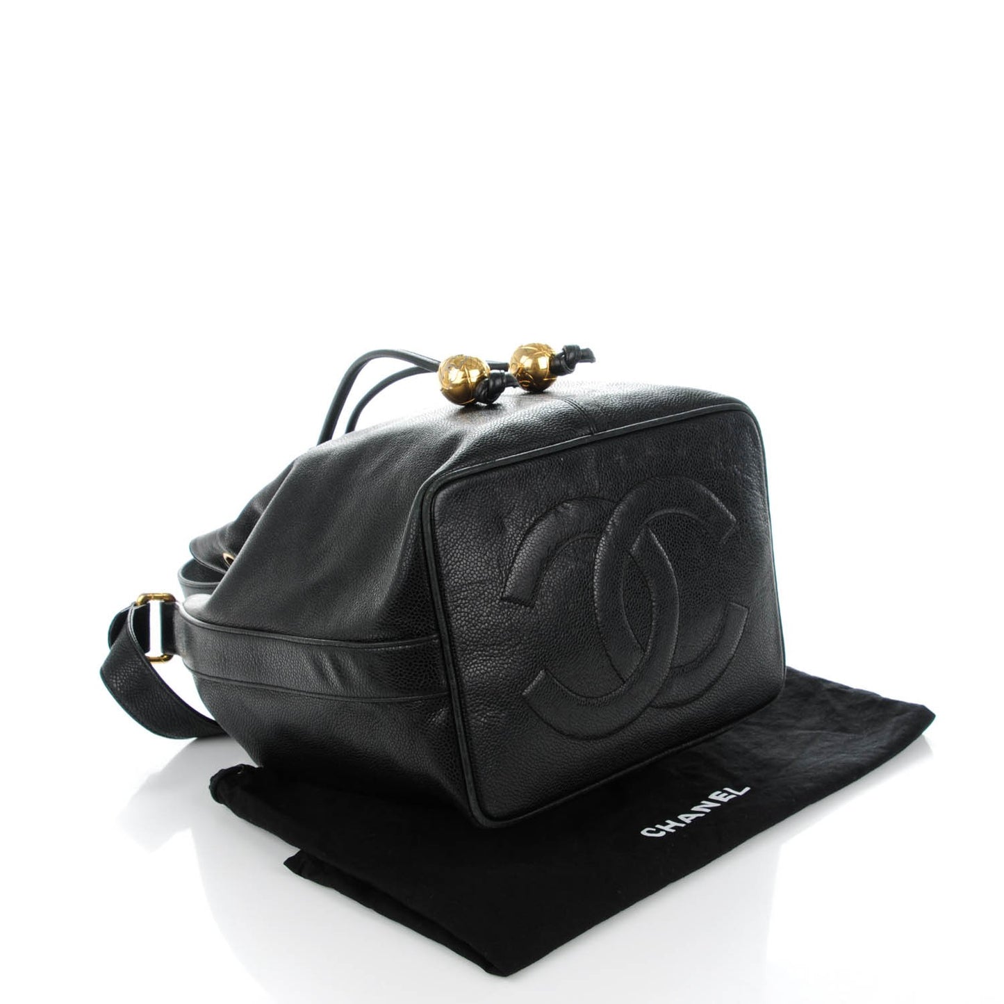 Caviar CC Drawstring Shoulder Bag Black