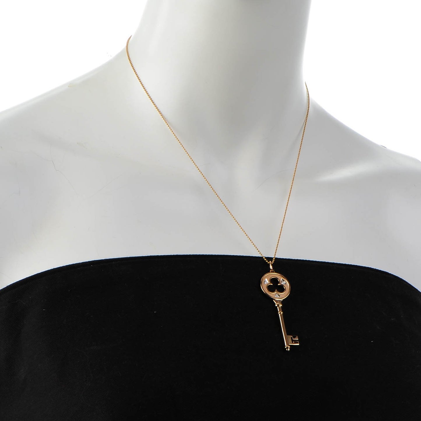 18K Rose Gold Diamond Clover Key Pendant Necklace