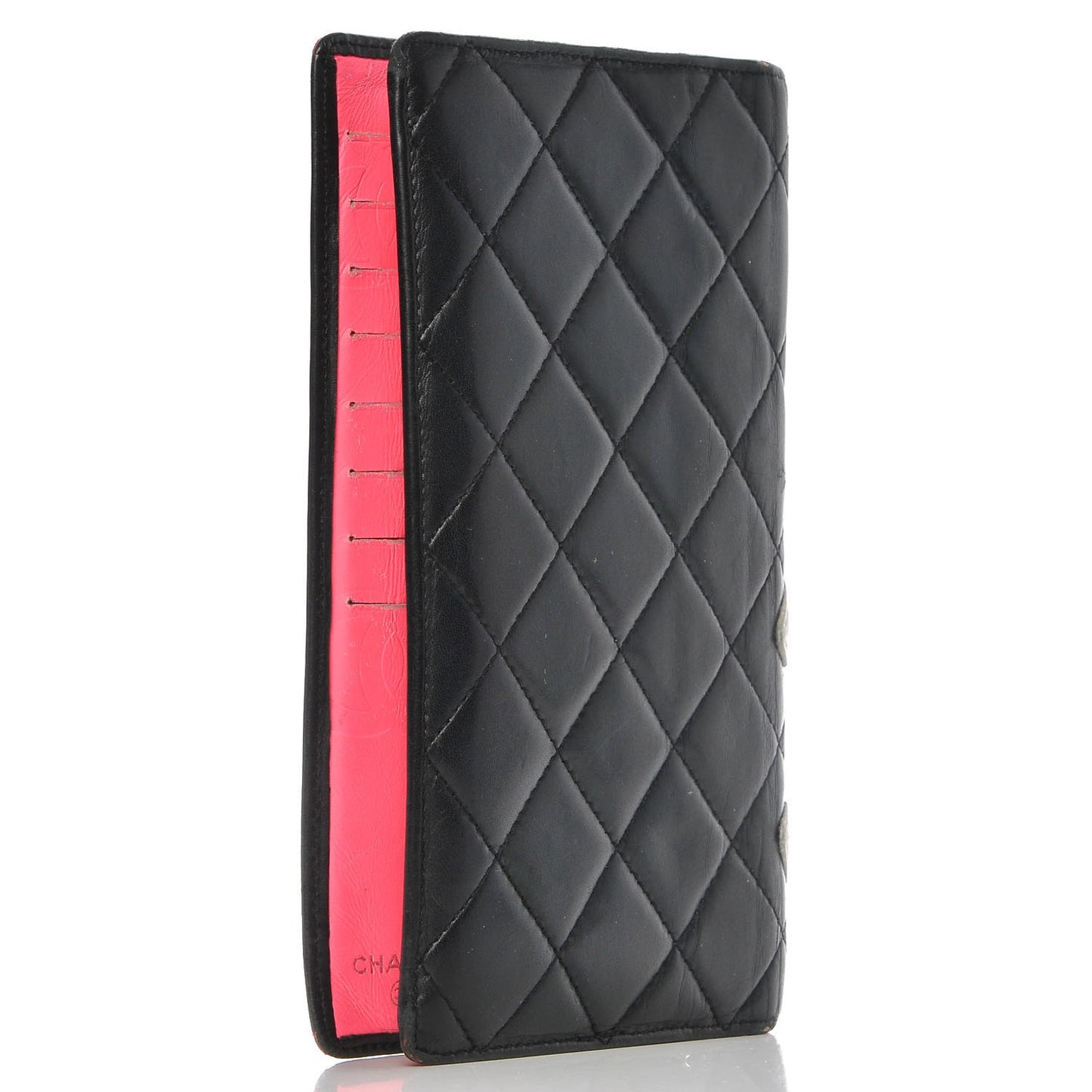 Calfskin Quilted Cambon Yen Wallet Black White