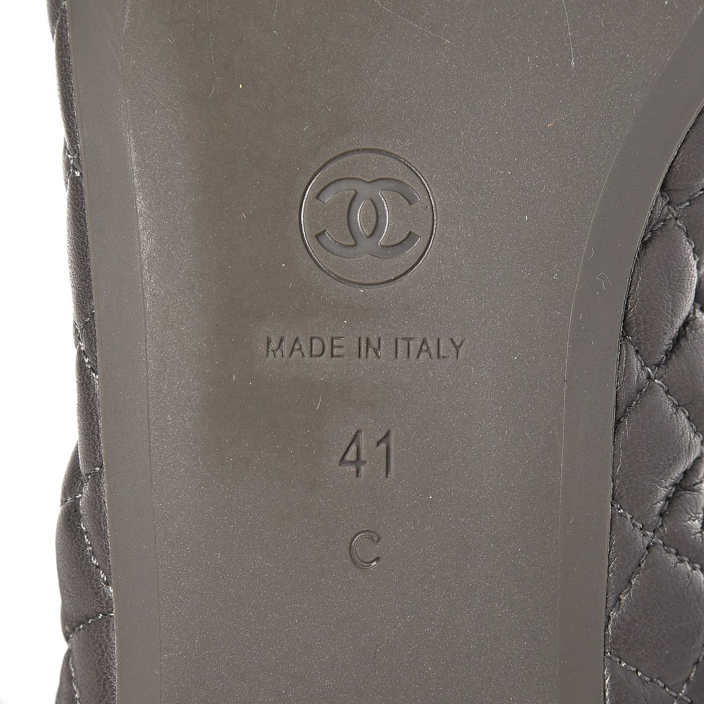 Lambskin Quilted Camellia Cap Toe Ballerina Flats 41 Grey Green