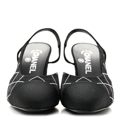 Chanel Suede Kidskin Cap Toe CC Slingback Pumps 37.5 Black Silver 3 of 9