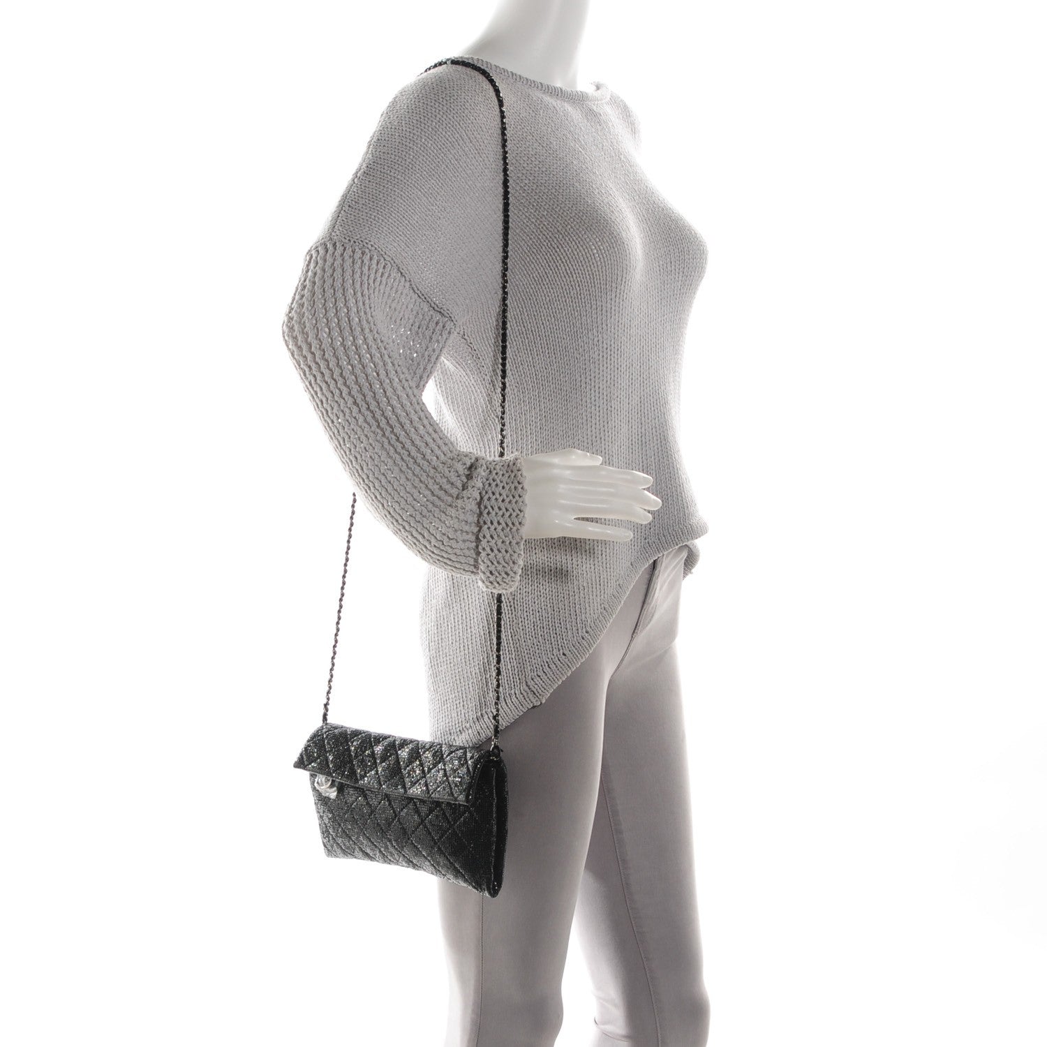 Chanel Vinyl Quilted Clutch with Chain Black 2 of 8