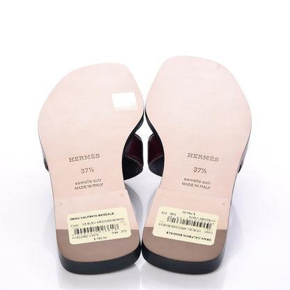 Hermes Box Calfskin Oran Sandals 37.5 Bleu Ardoise Bordeaux 7 of 8