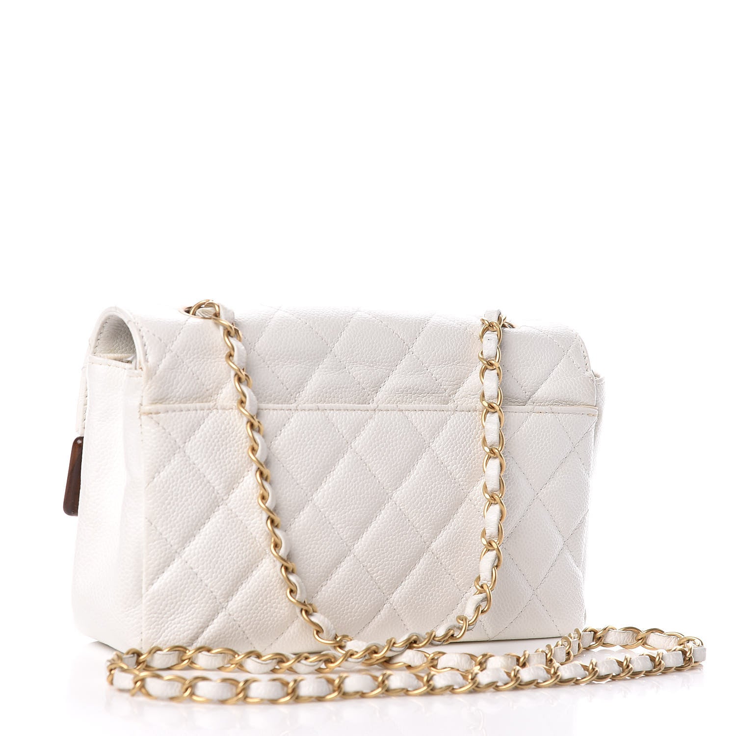 Chanel Caviar Quilted Wood CC Single Flap White 3 of 10