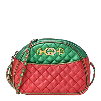 Gucci Laminated Nappa Trapuntata Mini Zumi Dome Shoulder Bag Rosso Jasmine Green Rame 1 of 10