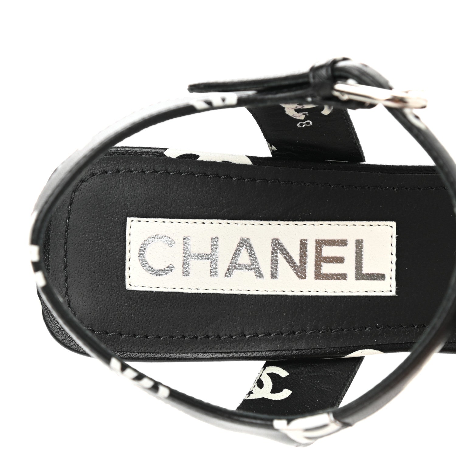 Chanel Printed Lambskin CC Platform Sandals 39 Black White 7 of 9