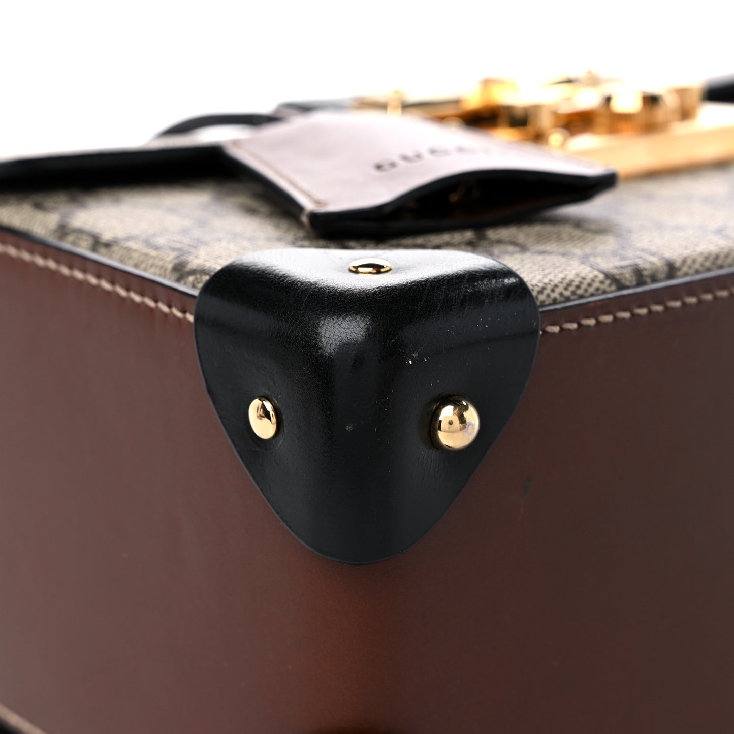 GG Supreme Monogram Small Padlock Bamboo Shoulder Bag Beige Black Cuir