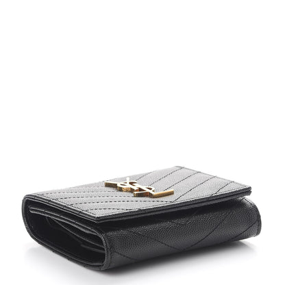 Saint Laurent Grain De Poudre Matelasse Chevron Monogram Compact Wallet Black 4 of 8