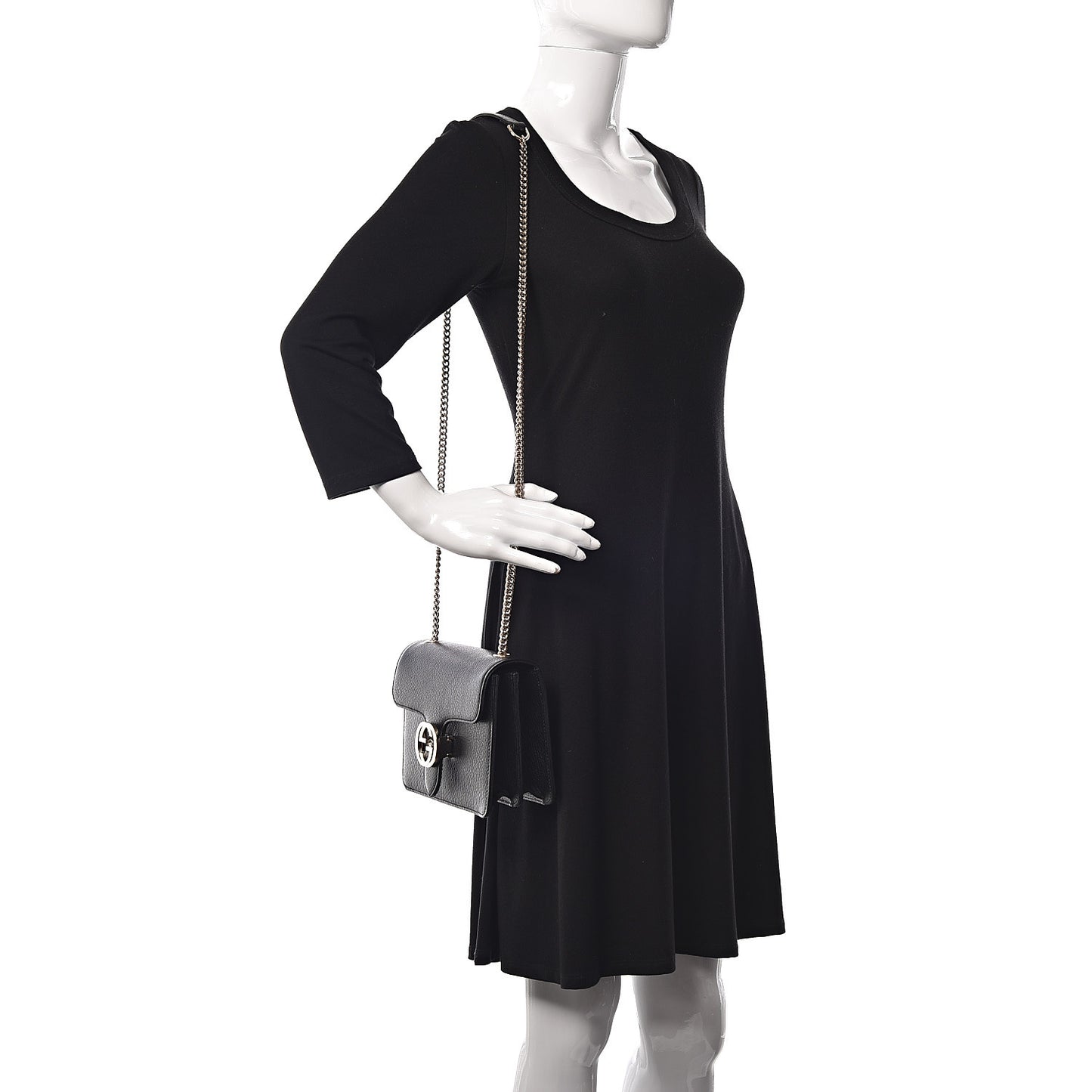 Dollar Calfskin Small Interlocking G Shoulder Bag Black