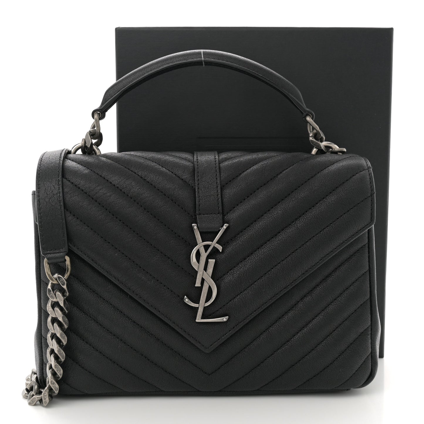 Sheepskin Matelasse Chevron Monogram Medium College Bag Black