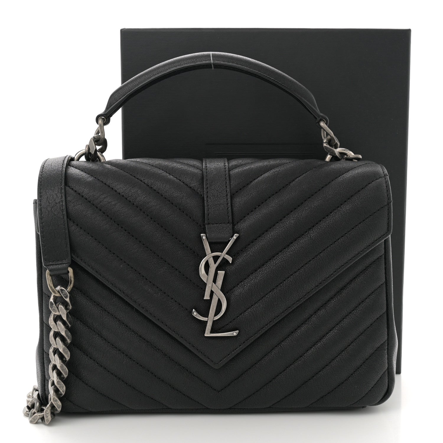 Saint Laurent Sheepskin Matelasse Chevron Monogram Medium College Bag Black 11 of 11