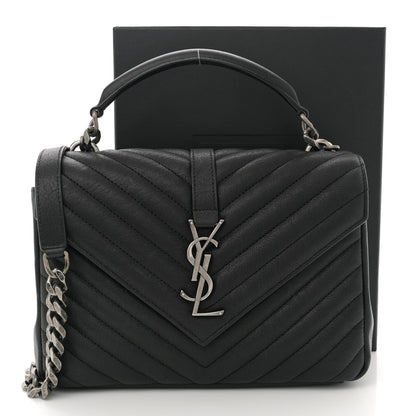Saint Laurent Sheepskin Matelasse Chevron Monogram Medium College Bag Black 11 of 11