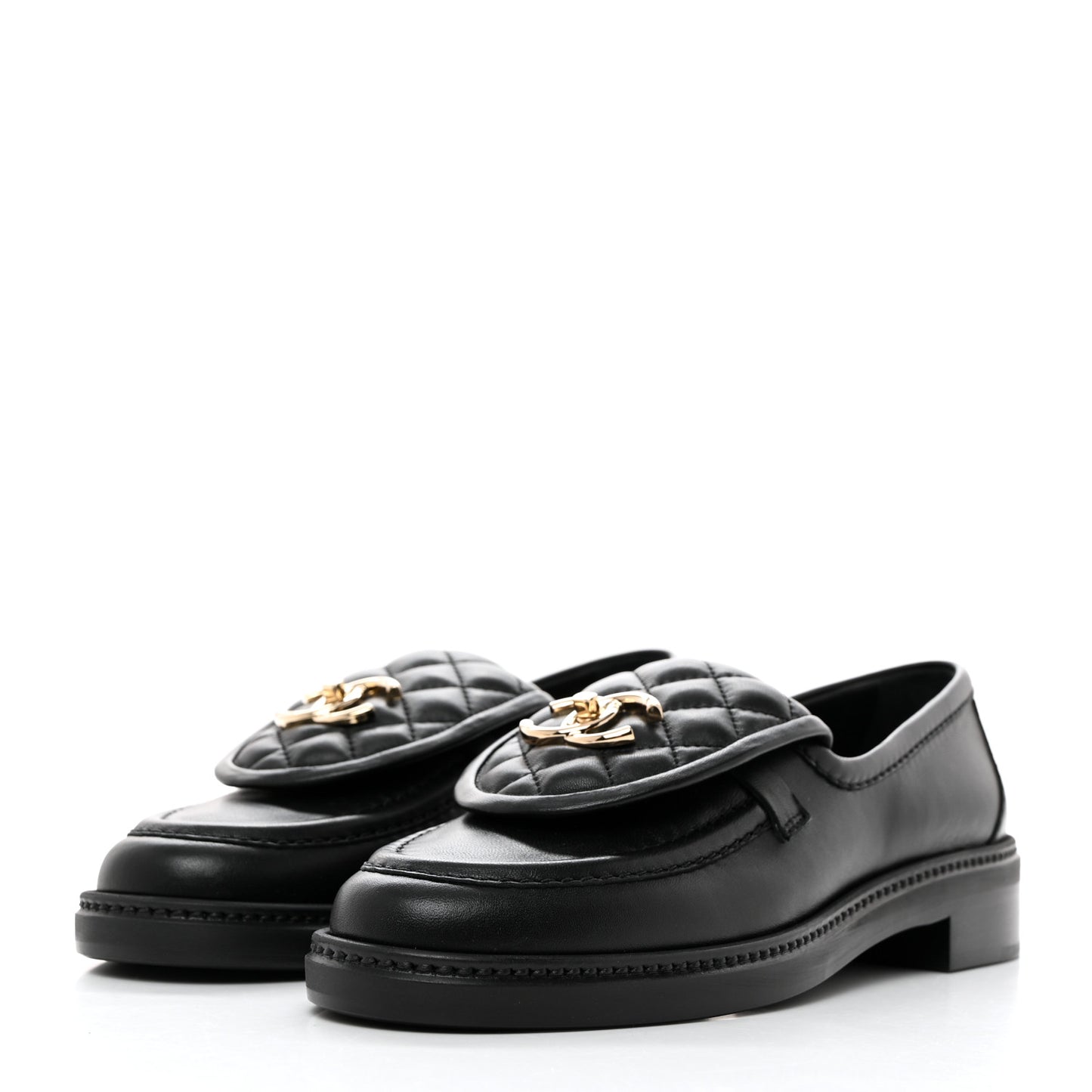 Lambskin Quilted CC Turnlock Loafers 37.5 Black