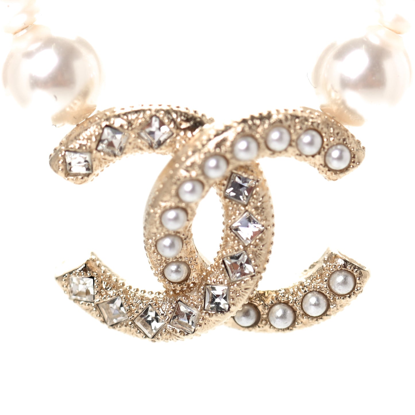 Pearl Crystal Chain CC Necklace Gold