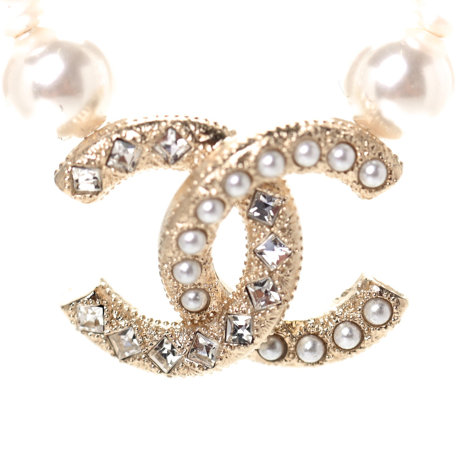 Chanel Pearl Crystal Chain CC Necklace Gold 3 of 4