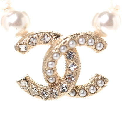 Chanel Pearl Crystal Chain CC Necklace Gold 3 of 4