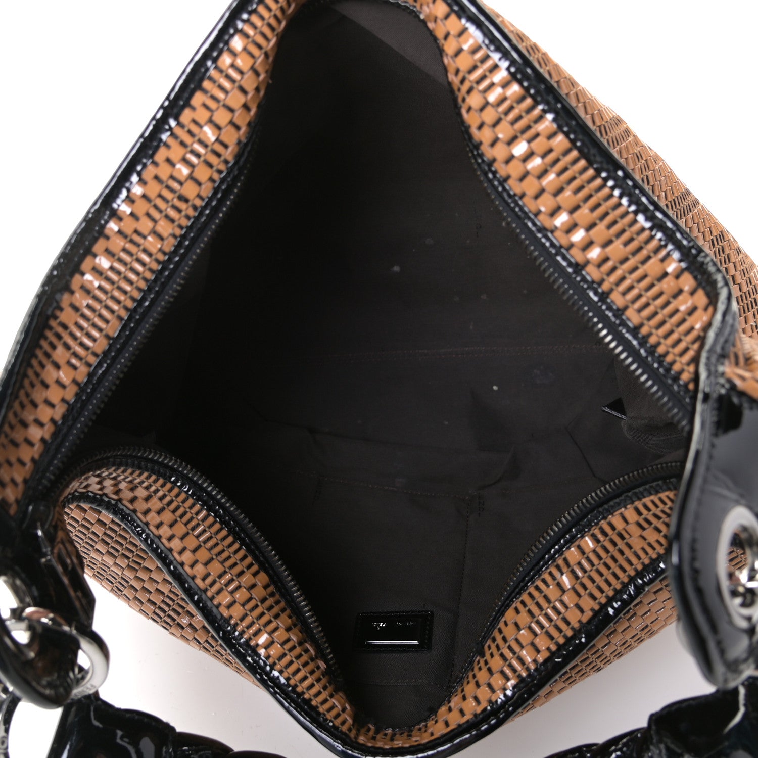 Fendi Canvas Patent Calfskin Woven Forever Hobo Mou Black 7 of 13
