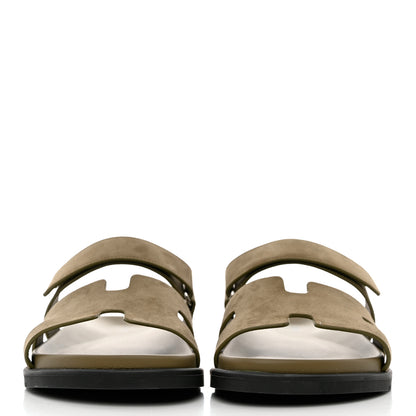 Hermes Suede Goatskin Mens Chypre Sandals 43.5 Vert Army 2 of 9