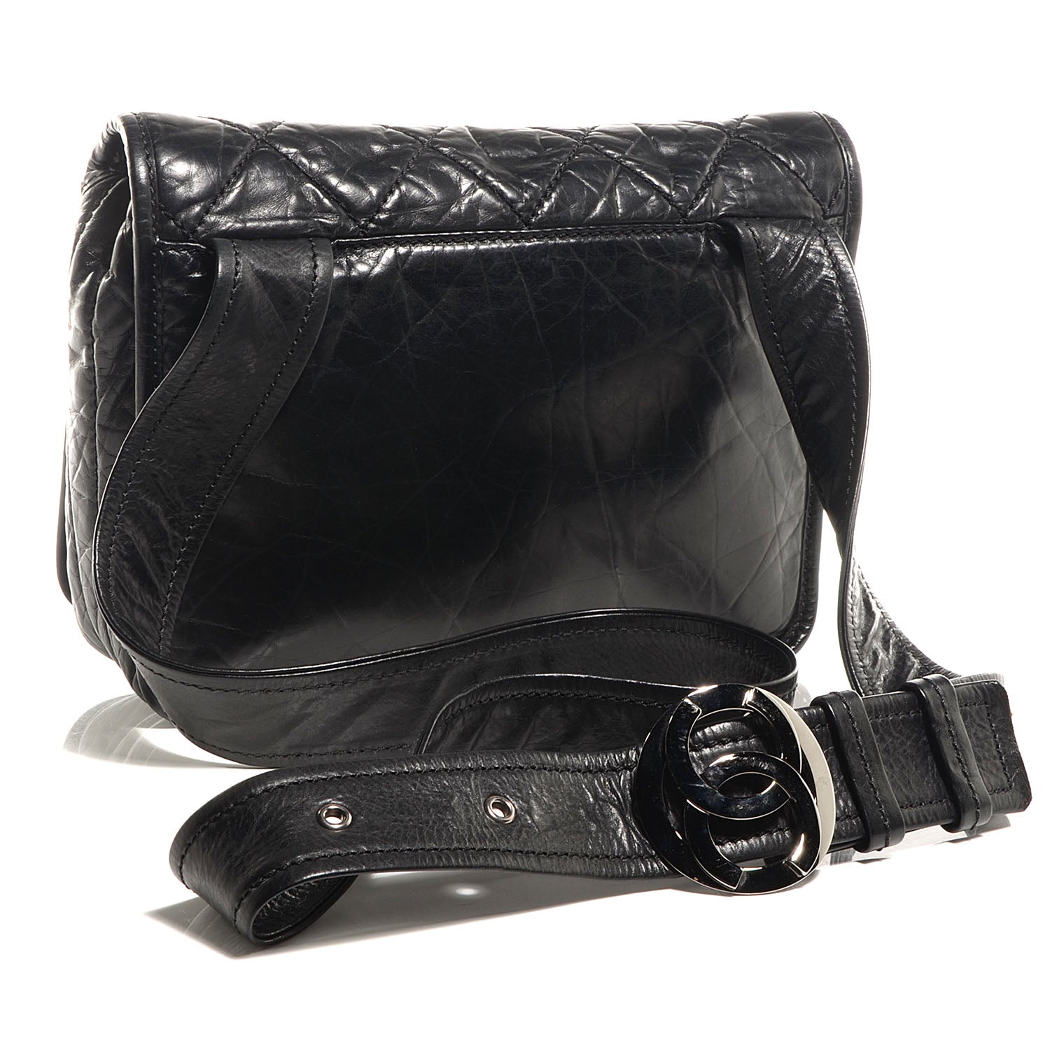 Chanel Aged Calfskin Vintage Ligne Messenger Flap Black 3 of 8