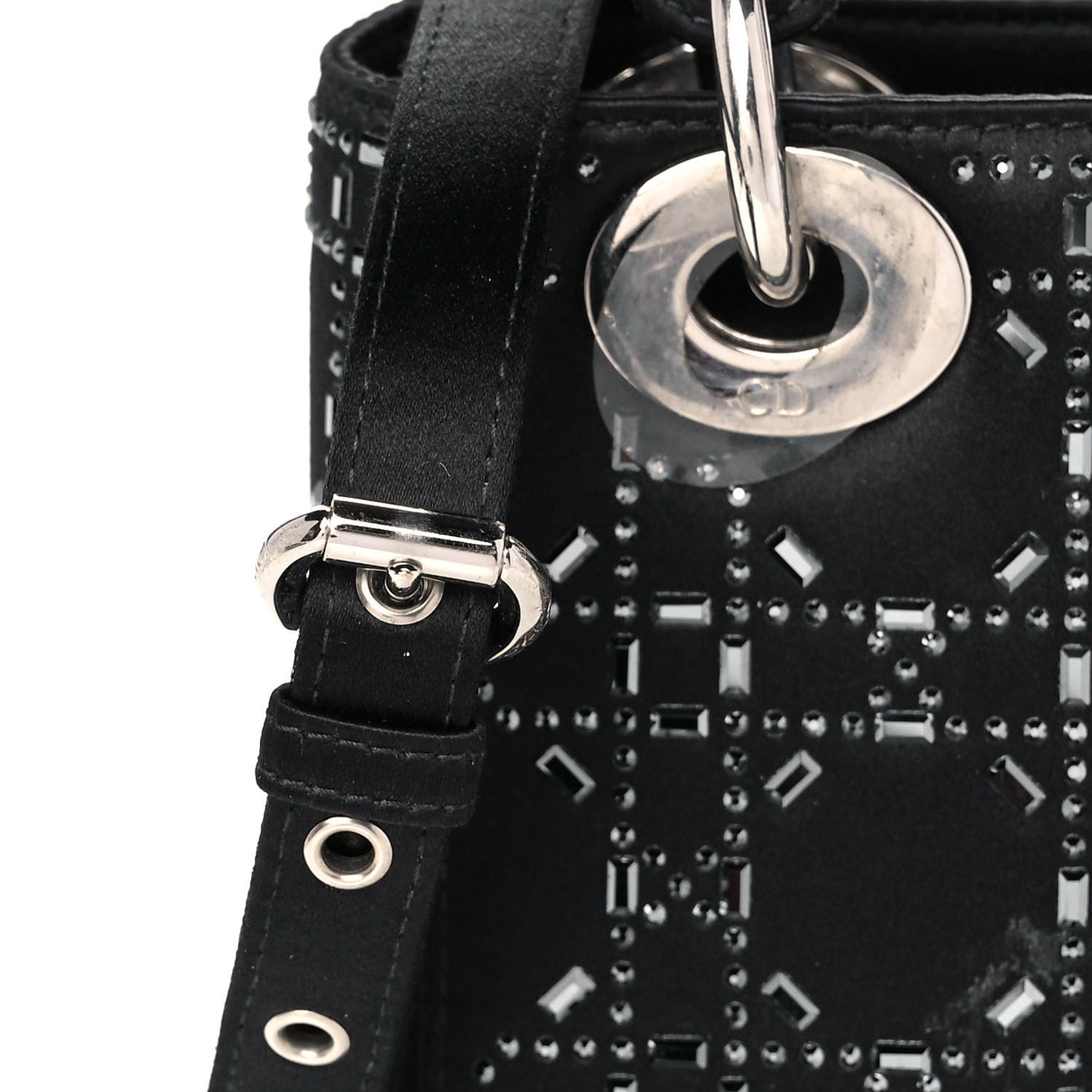 Satin Crystal Cannage Mini Lady Dior Black