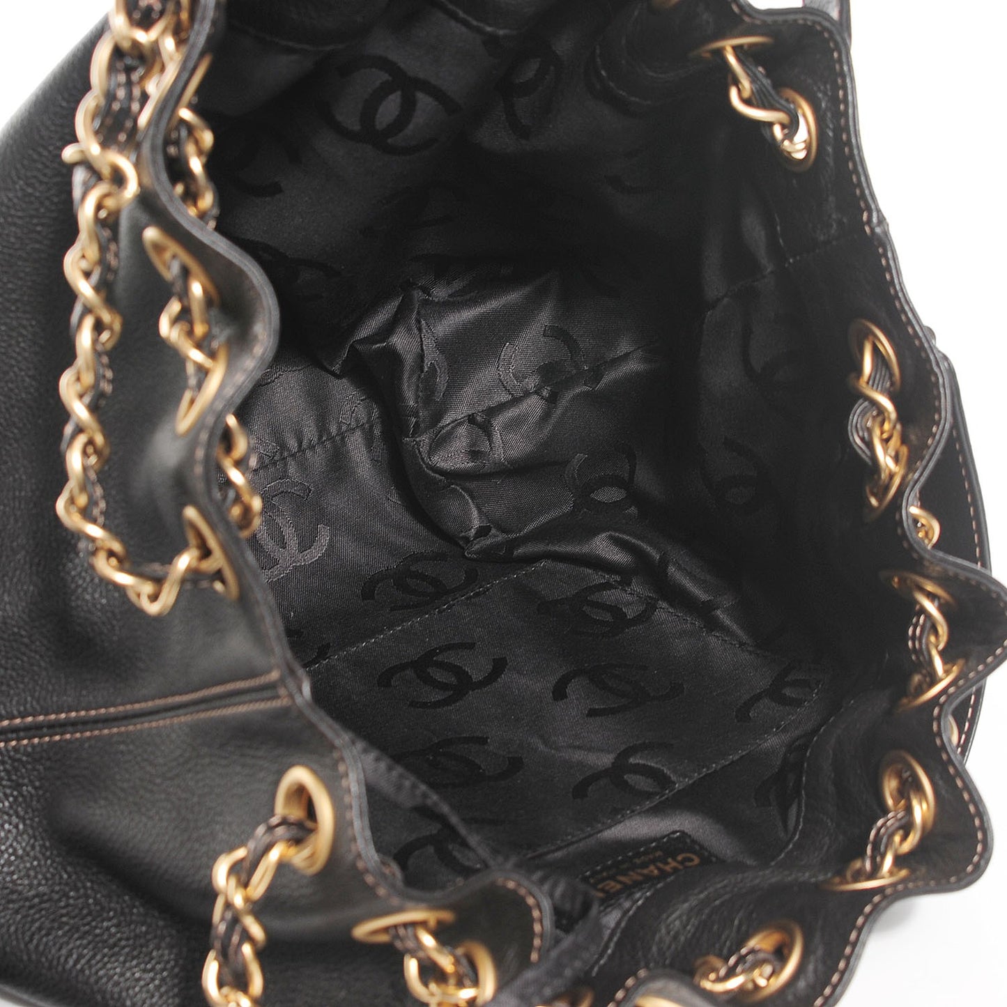 Calfskin CC Drawstring Bucket Bag Black