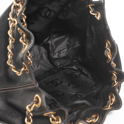 Chanel Calfskin CC Drawstring Bucket Bag Black 5 of 7