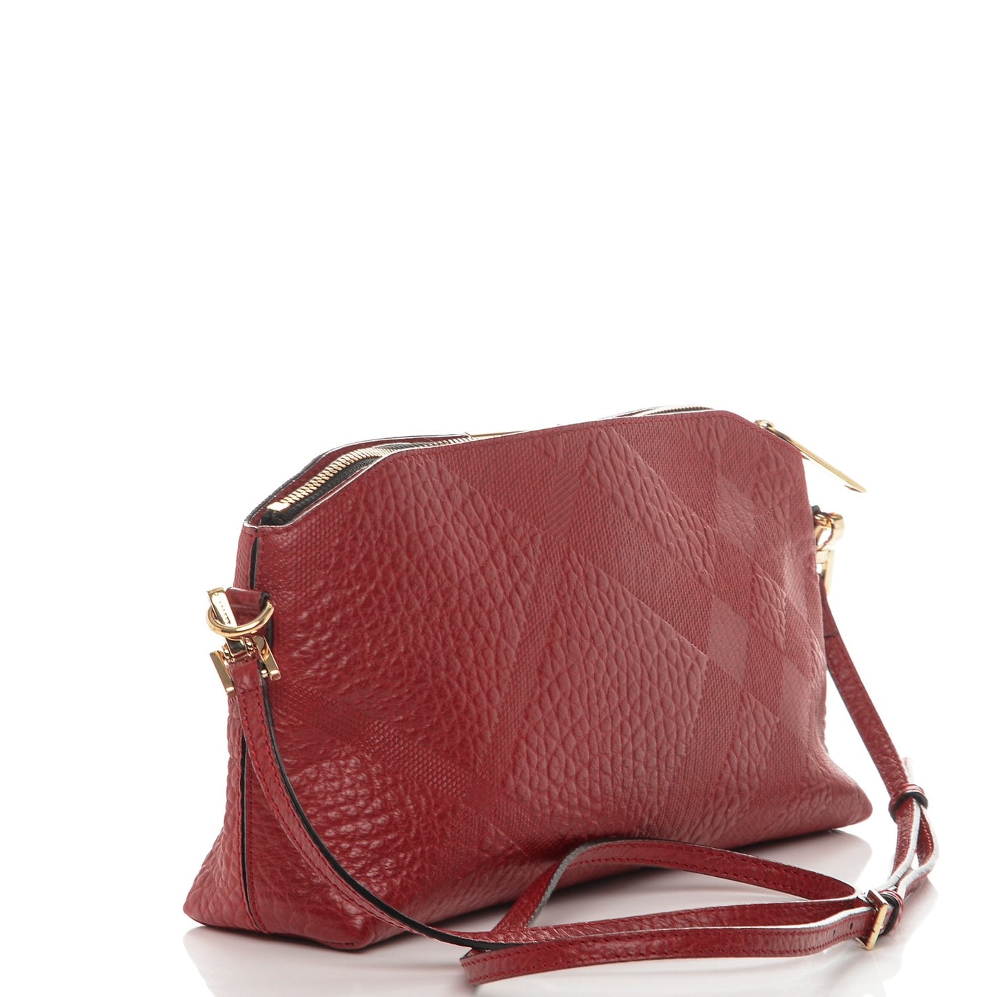 Signature Grain Calfskin Check Embossed Small Chichester Crossbody Clutch Bag Red