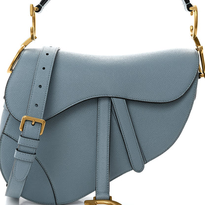 Christian Dior Grained Calfskin Saddle Bag With Strap Horizon Blue 7 of 9