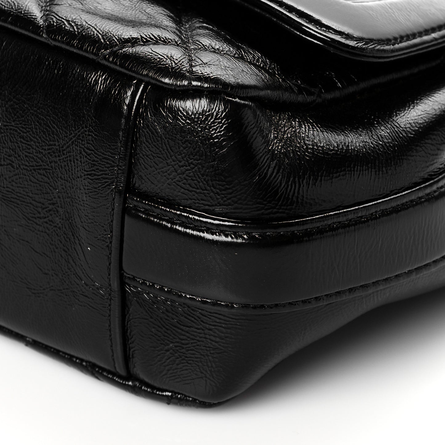 Crumpled Glazed Lambskin Quilted Small Flap Black