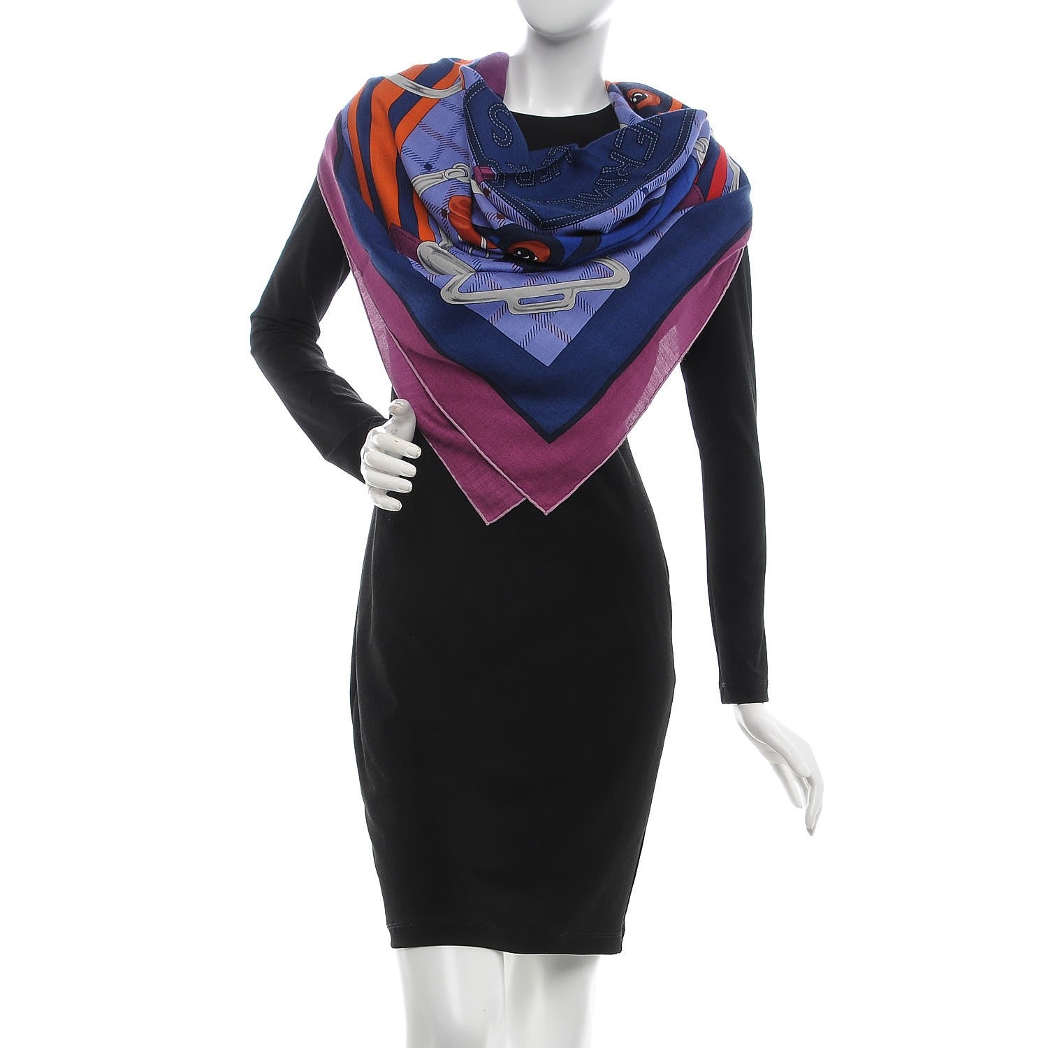 Hermes Cashmere Silk Tatersale Shawl 140 Prune Mauve Orange 2 of 4