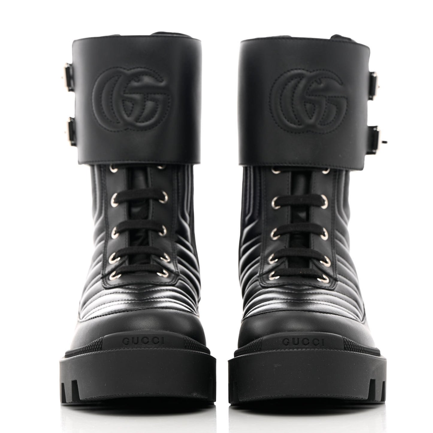 Nappa Frances GG Matelasse Platform Combat Boots 35 Black