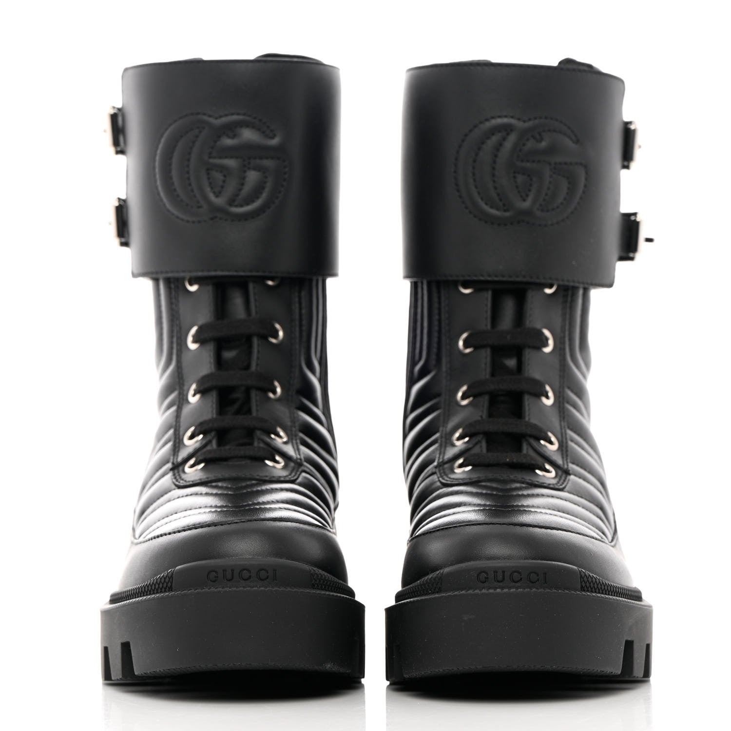 Gucci Nappa Frances GG Matelasse Platform Combat Boots 35 Black 2 of 11