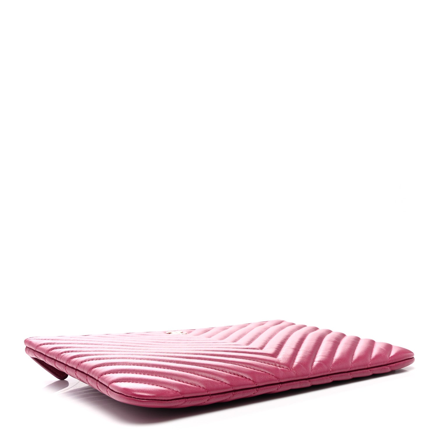 Chanel Lambskin Chevron Quilted Medium Cosmetic Case Dark Pink 4 of 7
