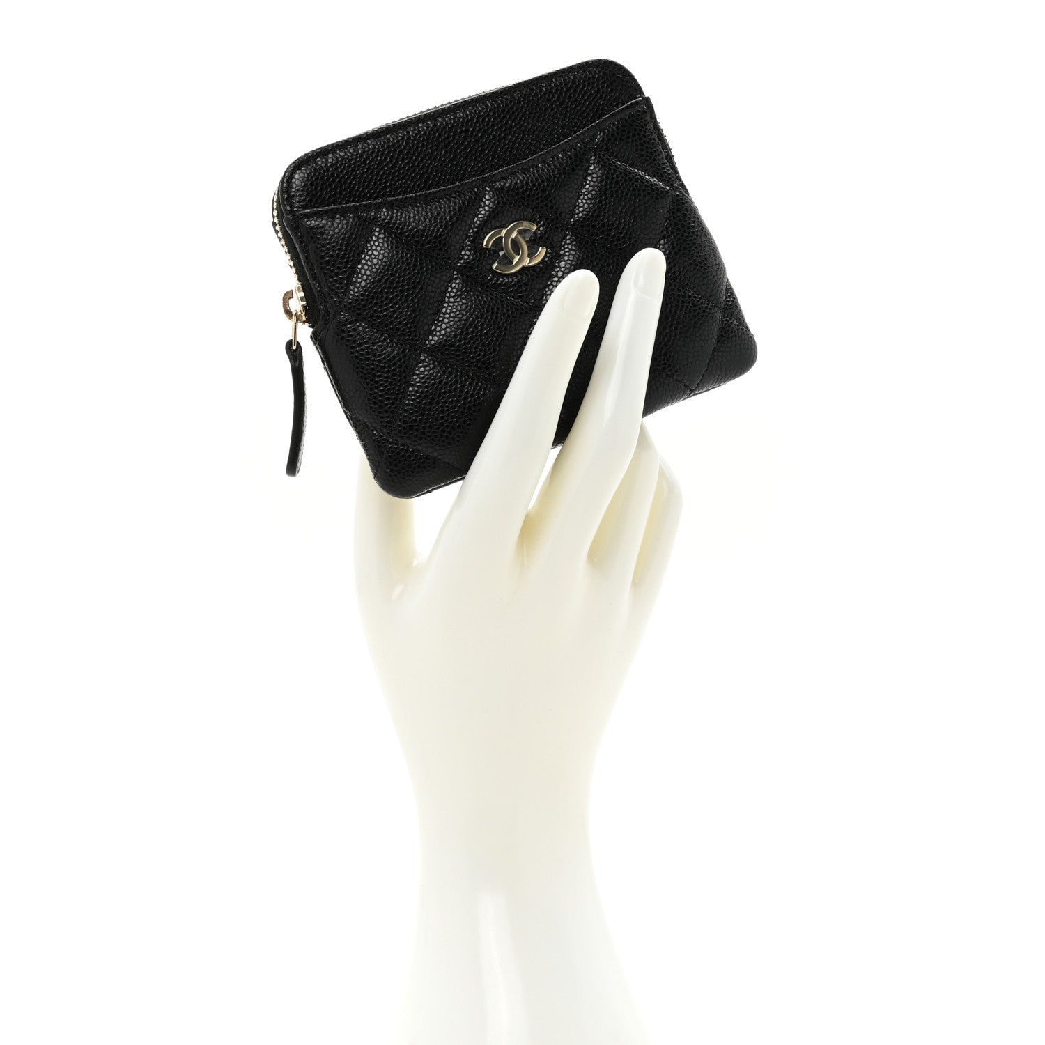 Chanel Caviar Quilted Zip Card Holder Wallet Black 2 of 11