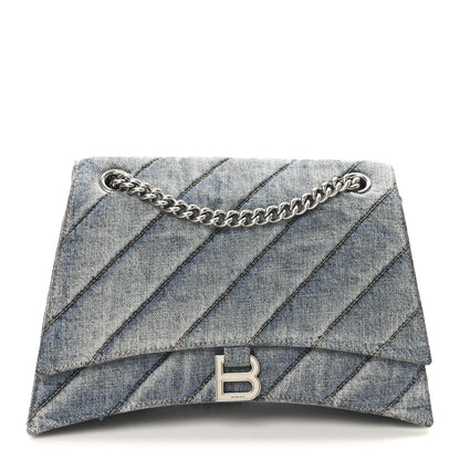 Balenciaga Washed Denim Quilted Medium Crush Chain Bag Denim Blue 1 of 9