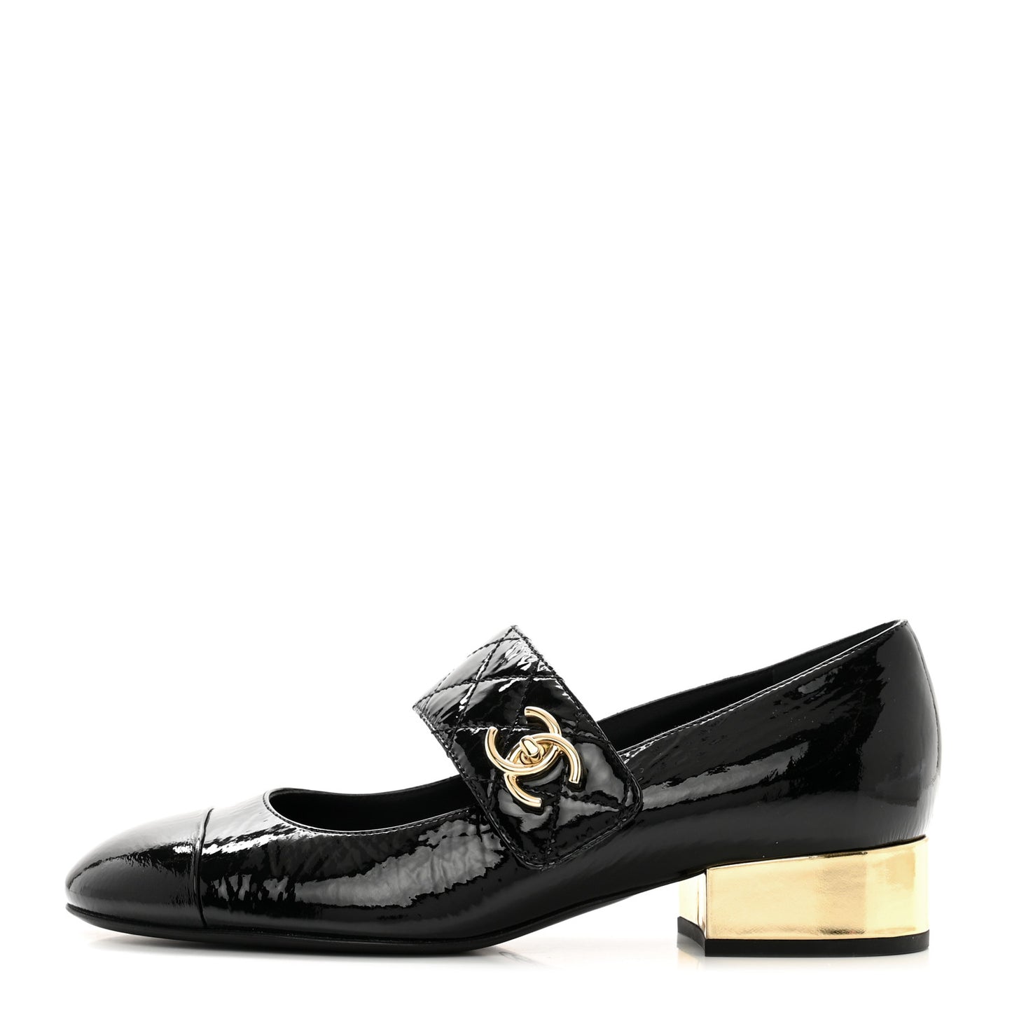 Patent Goatskin Cap Toe Mary Janes 38 Black