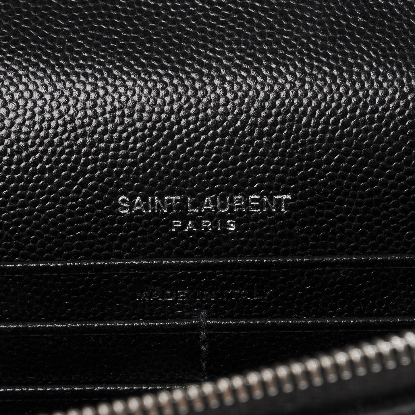 Grain De Poudre Matelasse Chevron Monogram Envelope Chain Wallet Black