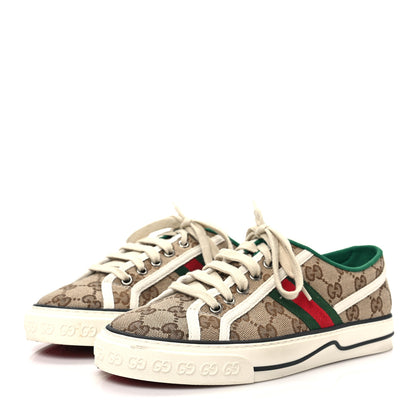 Gucci GG Monogram Web Womens 1977 Tennis Sneakers 37.5 Beige Ebony Mystic White 3 of 8