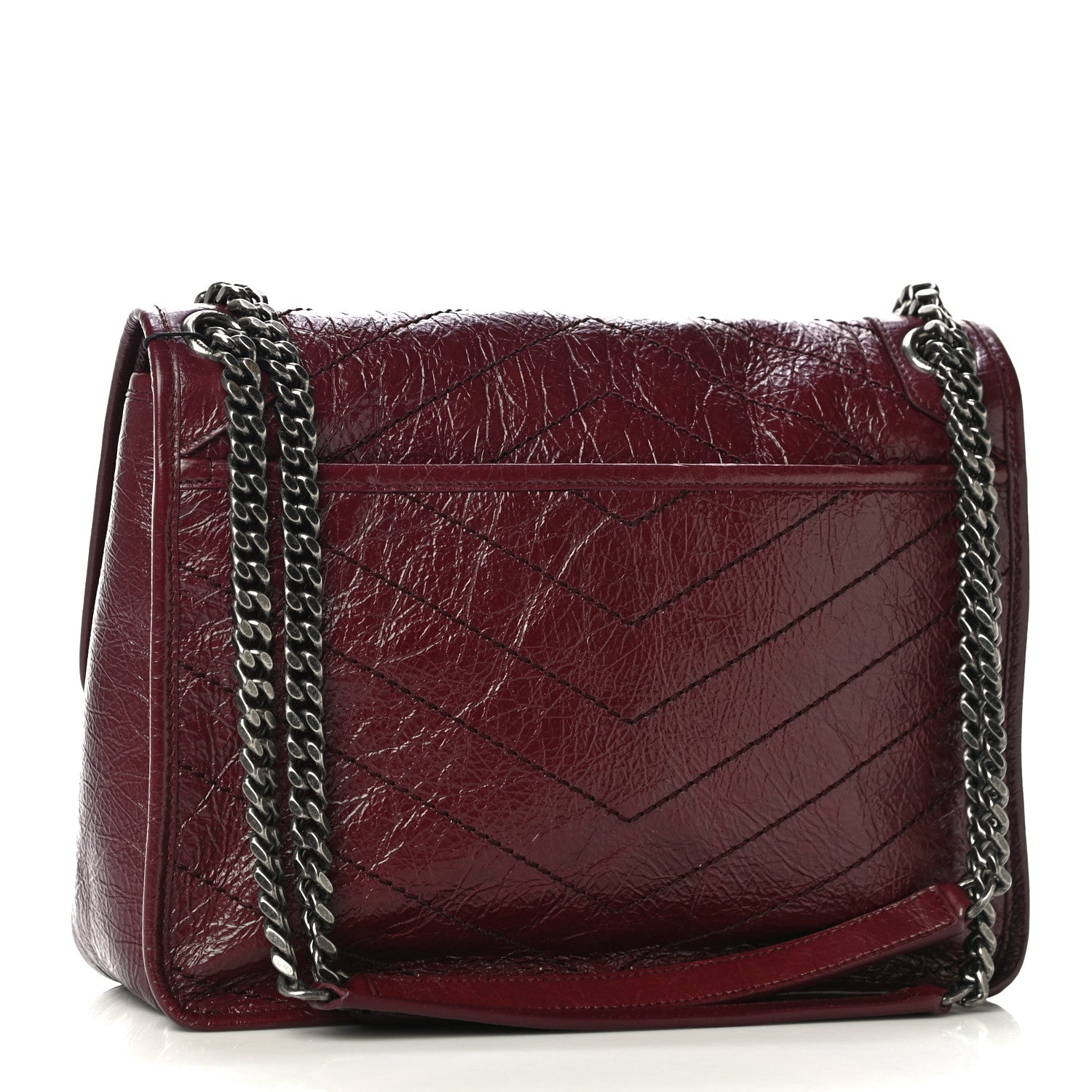 Saint Laurent Crinkled Calfskin Matelasse Monogram Medium Niki Chain Satchel Burgundy 3 of 10