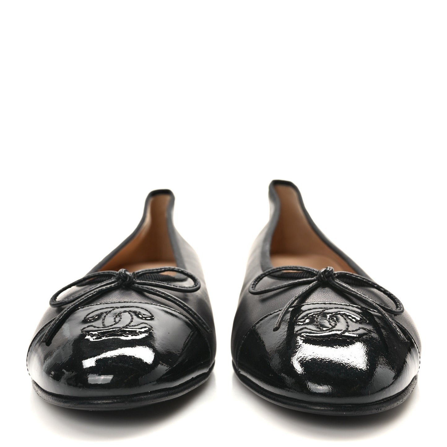 Lambskin Patent Cap Toe Ballerina Flats 39.5 Black