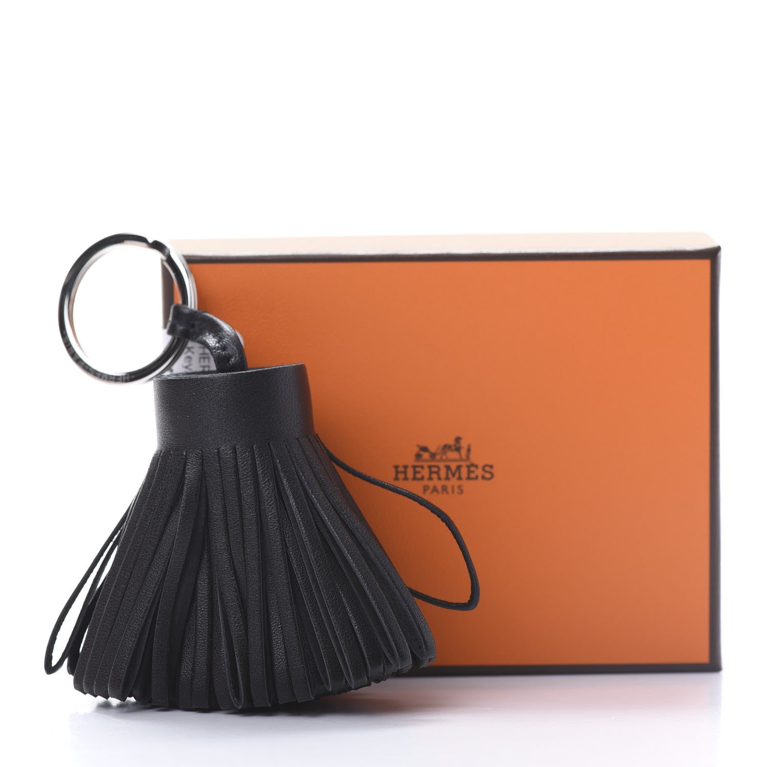 Hermes Lambskin Carmen Tassel Key Holder Black 5 of 5