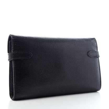 Hermes Lizard Kelly Longue Wallet Black 3 of 6