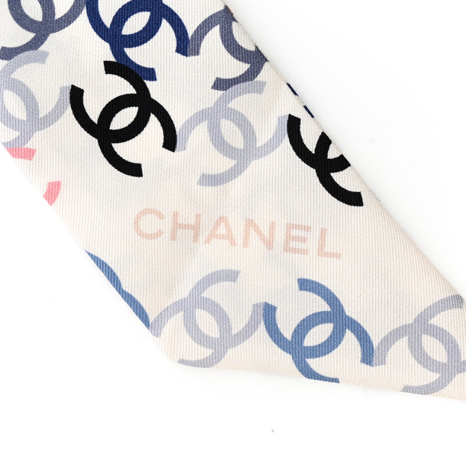 Chanel Silk Twill CC Slim Bandeau Scarf Ecru Multicolor 2 of 3
