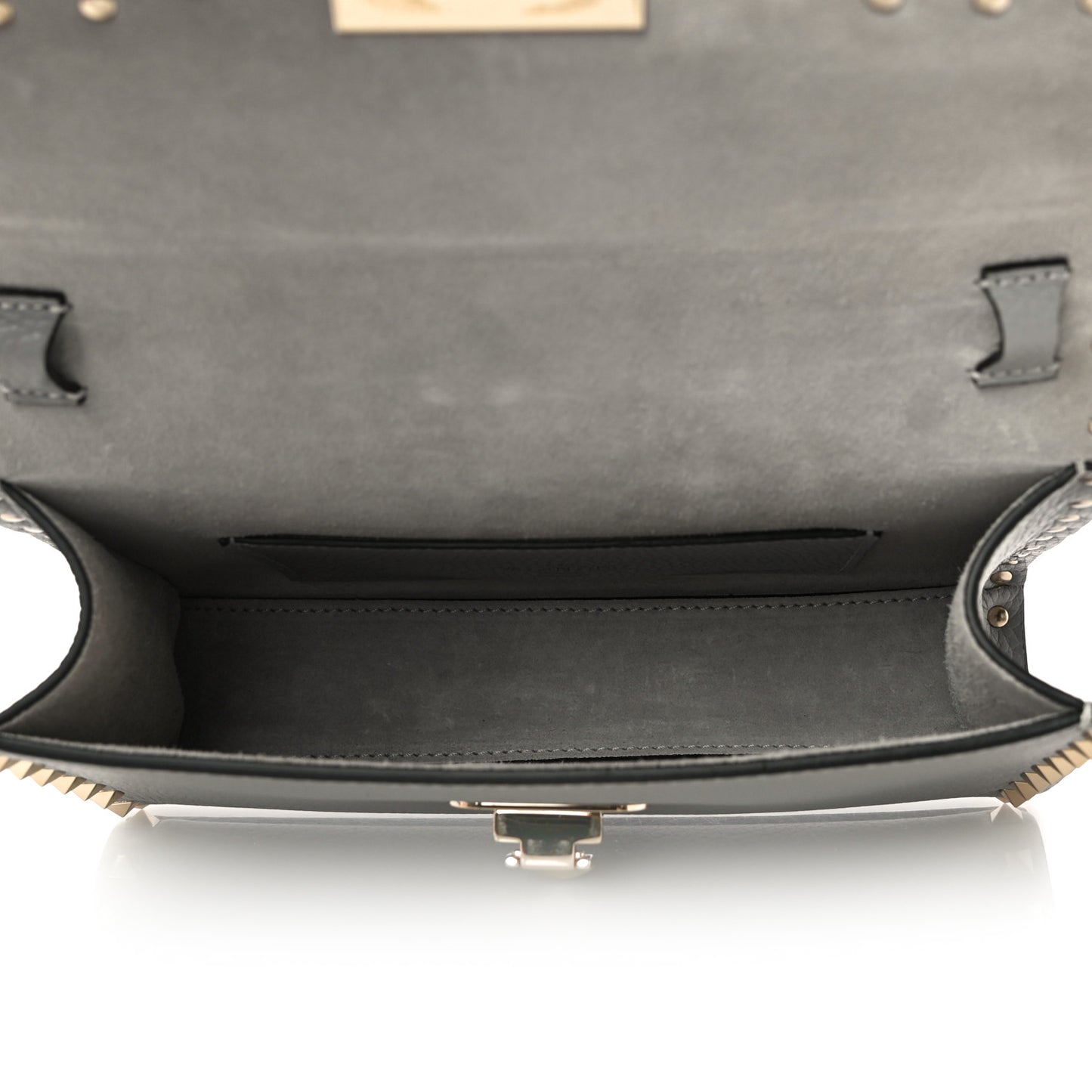 Pebbled Calfskin Medium Rockstud Flip Lock Crossbody Bag Pastel Grey