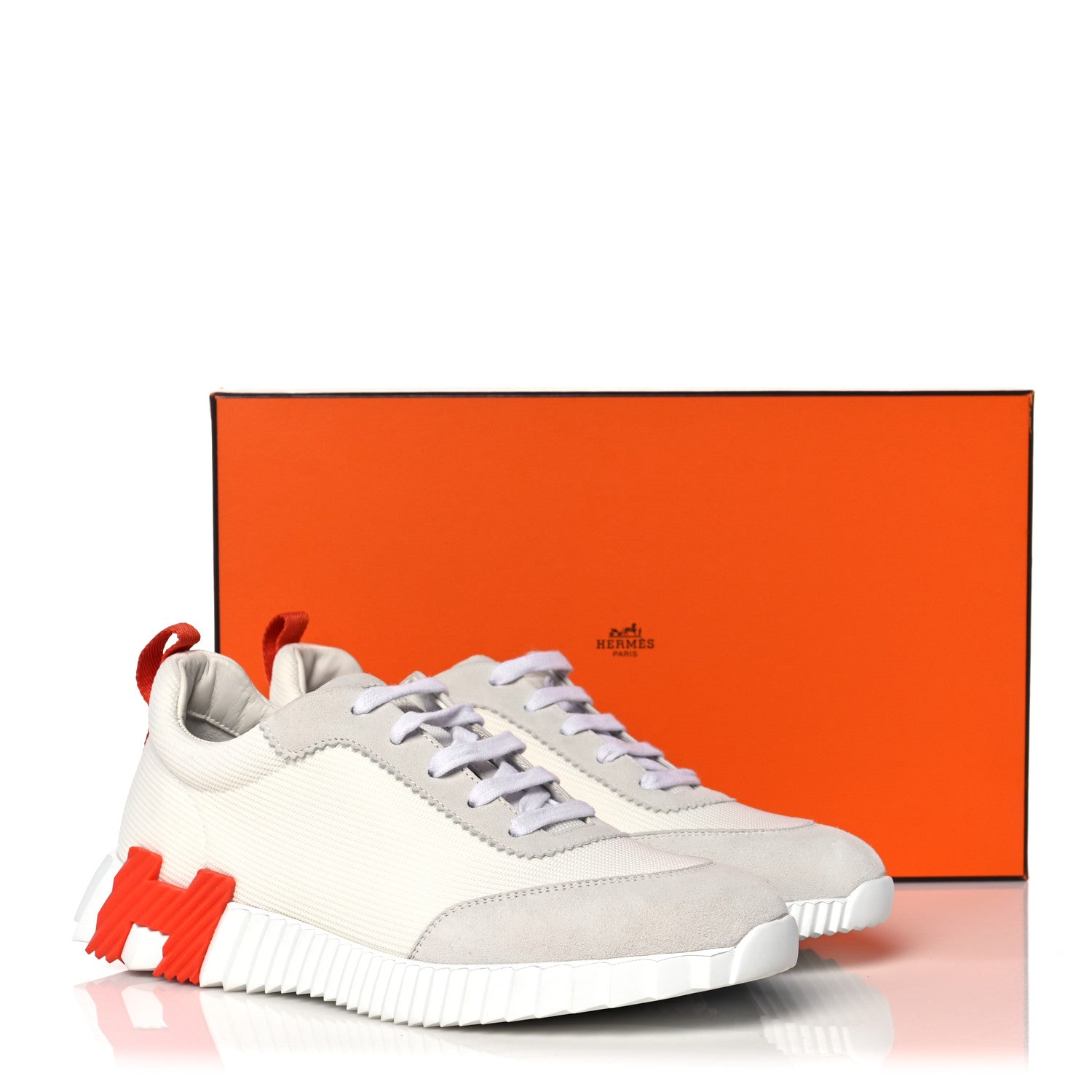 Hermes Technical Canvas Suede Goatskin Bouncing Sneakers 40 White Orange 9 of 9