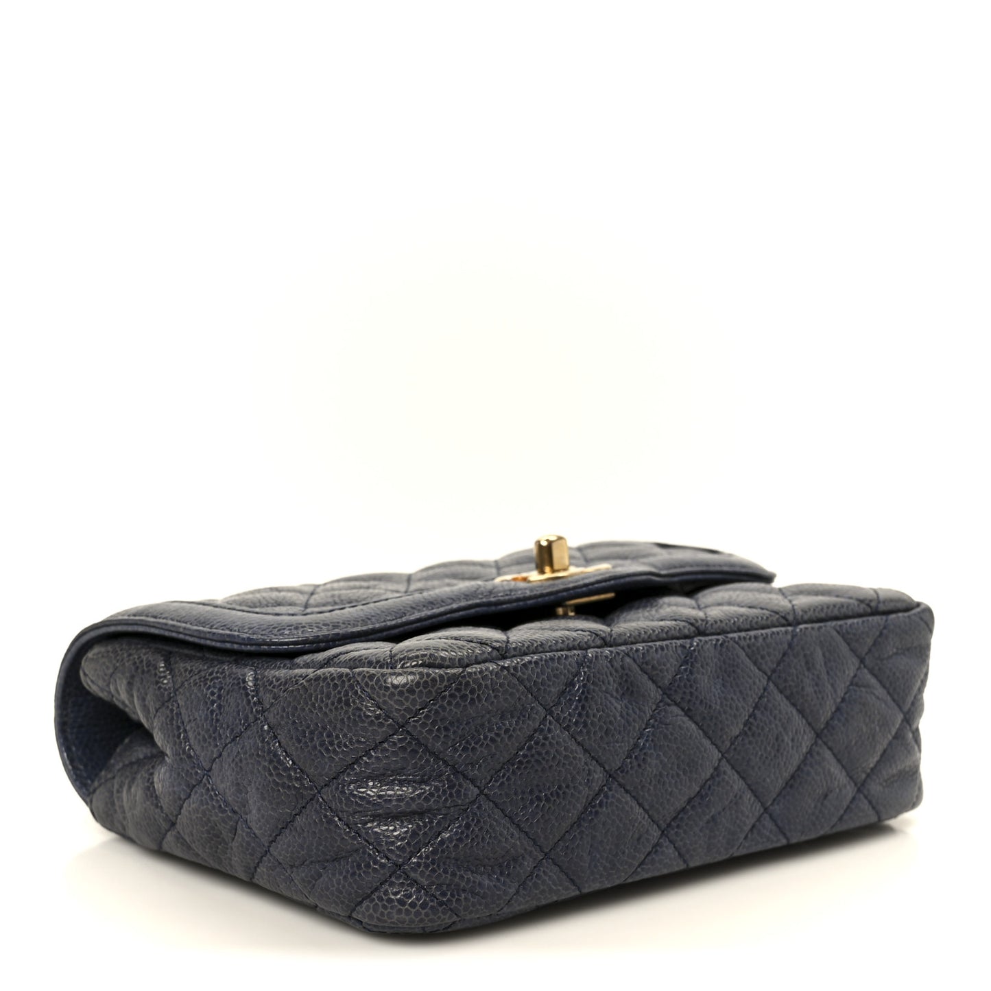 Crumpled Grained Calfskin Quilted Mini Two Tone Flap Blue